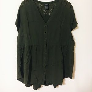 Dark Green Short Sleeve Torrid Blouse
